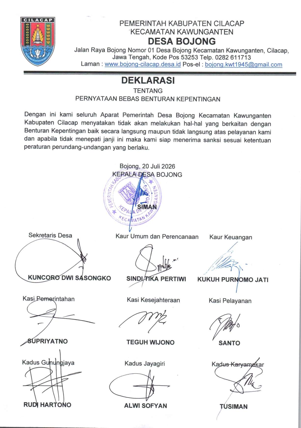 Pembacaan Deklarasi Benturan Kepentingan